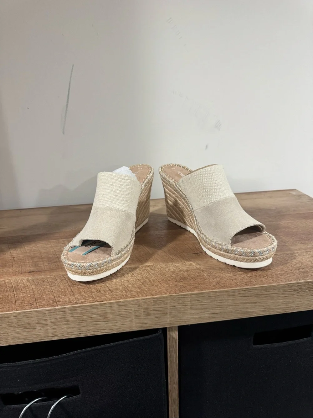 Toms Beige Suede Espadrille Wedge Slides